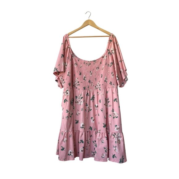 Torrid Smocked Floral Babydoll Dress Size 5X NWT Coquette Ruffle Cotton PInk - Picture 4 of 11